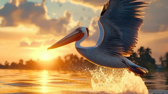 spot billed pelican close up at kolleru lake sunset video