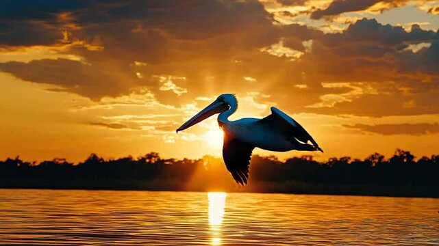 spot billed pelican close up at kolleru lake sunset video
