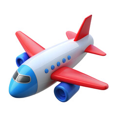 Cute cartoon airplane with red wings and tail isolated on transparent background