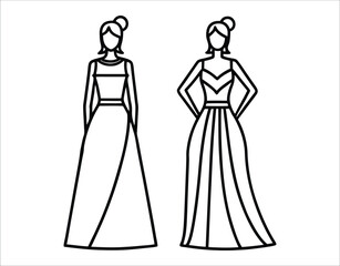 Fototapeta premium Long Dress Female Silhouette Vector Set