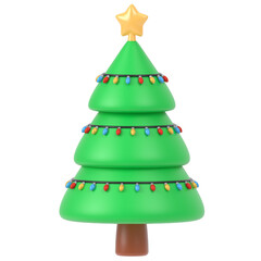 Christmas Tree 3d icon in cartoon plastic style minimal isolated on transparent white background, clipping path	

