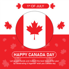 Canada Day Celebration Poster with Red Maple Leaf and National Flag – 1st of July Greeting Design for Canadian National Holiday
