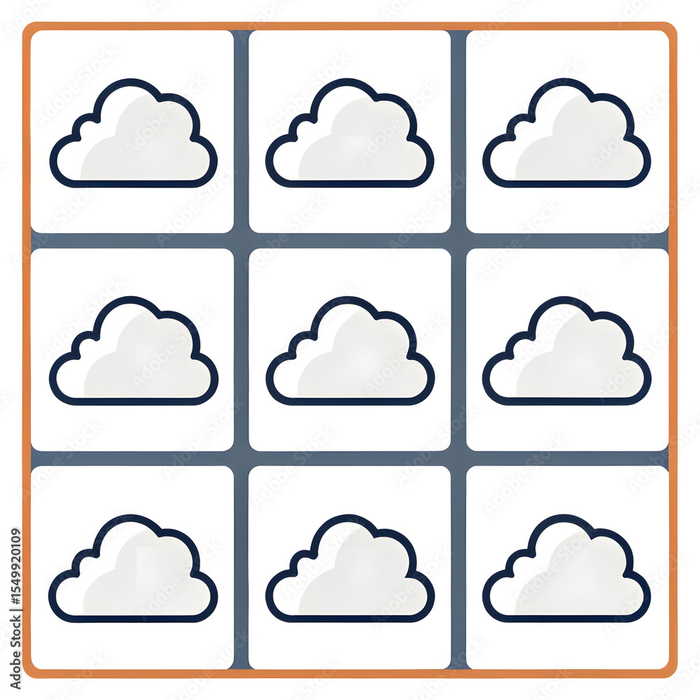 Poster cloud icon grid representing data storage and technology concepts