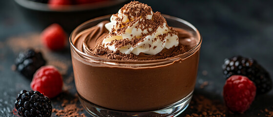 Rich Chocolate Mousse Topped with Whipped Cream and Berries