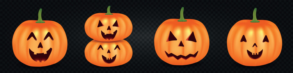 set of Halloween pumpkins. Vector image. 3D graphics. Scary faces