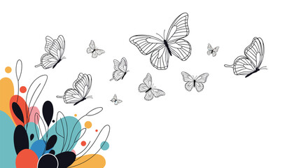 Butterflies in Flight An Enchanting Symphony of Nature's Beauty Depicted on White Background