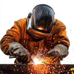young india man working on the spark with helmet