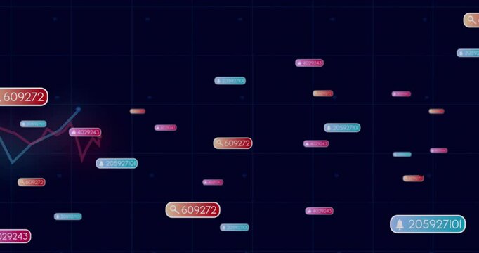 On start numeric labels and bars appearing, drifting, oscillating to show data trends on dashboard