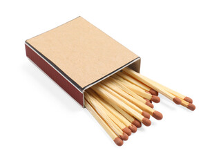 Matches in box isolated on white. Mockup for design