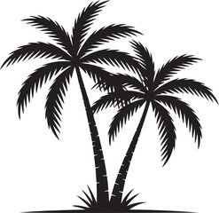 Silhouette of Two Palm Trees Tropical Paradise Illustration