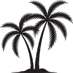 Silhouette of Two Palm Trees Tropical Paradise Illustration