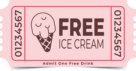 Free Ice Cream Ticket Template. Admit One. Vector Design.