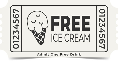 Free Ice Cream Ticket Template. Admit One. Vector Design.