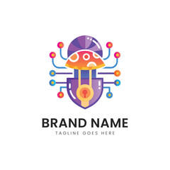 A colorful, modern logo featuring a jellyfish and mushroom design with digital elements, representing technology and creativity in a playful way.