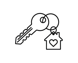 House key with heart keychain symbolizing home and love