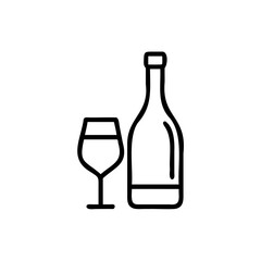 Handdrawn Wine Bottle and Glass Simple Line Art Icon drink alcohol