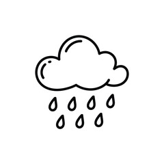 Simple black and white line drawing of a rain cloud with falling raindrops