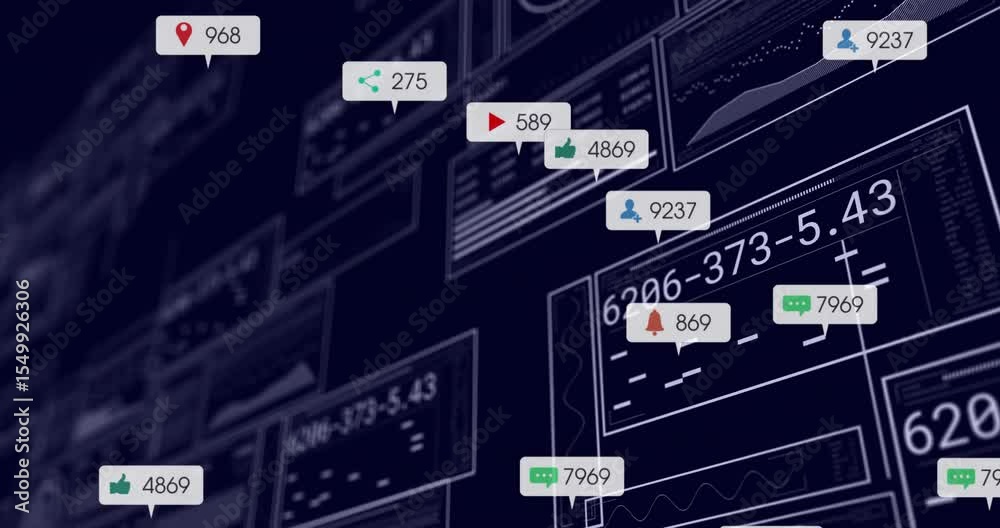 Poster after grid loading notifications streaming upward incrementing and fading to show engagement growth