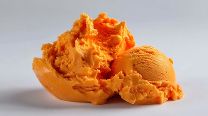 Delicious and vibrant orange ice cream scoop presented on a clean background