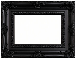ornate black picture frame on transparent background