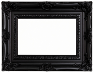 ornate black picture frame on transparent background