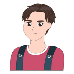 Cute Teenage Boy with Modern Hairstyle and Backpack. Anime Portrait for Poster, Cover Or Banner