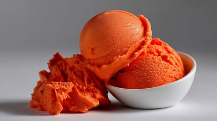 Delicious Orange Ice Cream Scoops Served in a White Bowl on a Minimalist Table