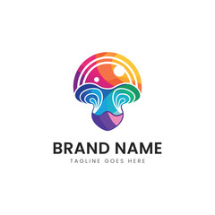 A vibrant, multicolored mushroom logo design featuring smooth curves and circular elements, conveying a sense of creativity and modernity.
