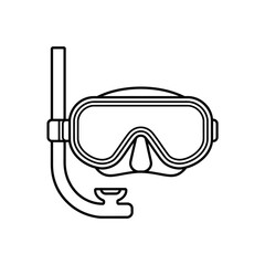 Simple black and white line art illustration of a snorkel mask and tube