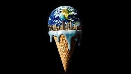Earth melting ice cream cone