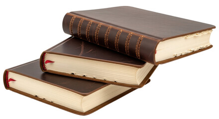 Isolated stack of leather bound books