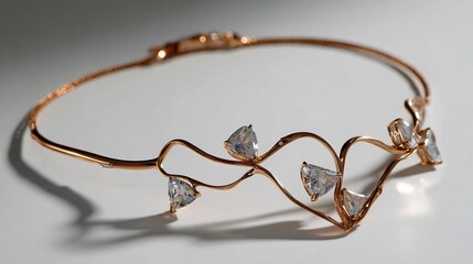 Elegant gold bracelet adorned with sparkling triangular cut diamonds on white surface