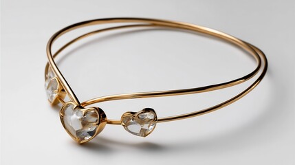 Elegant gold bracelet with heart-shaped gemstones on a clean white background