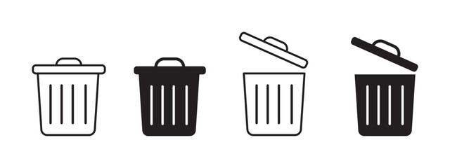 trash can icon in black and white, Trash garbage can one symbol, bin waste vector, Suitable for Web Sites, Books, Cards, Apps.