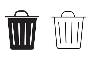 trash can icon in black feel and Thin Icons, Trash garbage can, bin waste vector, Suitable for Web Sites, Books, Cards, Apps.