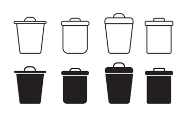 trash can icon in black feel and Thin Icons, Trash garbage can, bin waste vector, Suitable for Web Sites, Books, Cards, Apps.