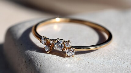 Elegant gold ring adorned with sparkling diamonds on a minimalist surface