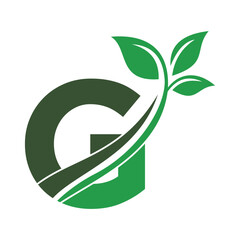 Initial Green Leaf Logo combine with letter G vector template	