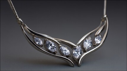 Elegant silver necklace adorned with sparkling cubic zirconia stones, jewelry art