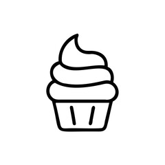 Handdrawn Line Art Cupcake Swirl Frosting Dessert Sweet Treat Bakery Icon vector