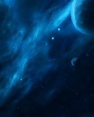 Blue cosmic view with planets and nebula