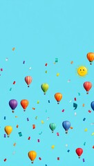 Fototapeta premium Colorful Hot Air Balloons Floating in a Sky Blue Sky