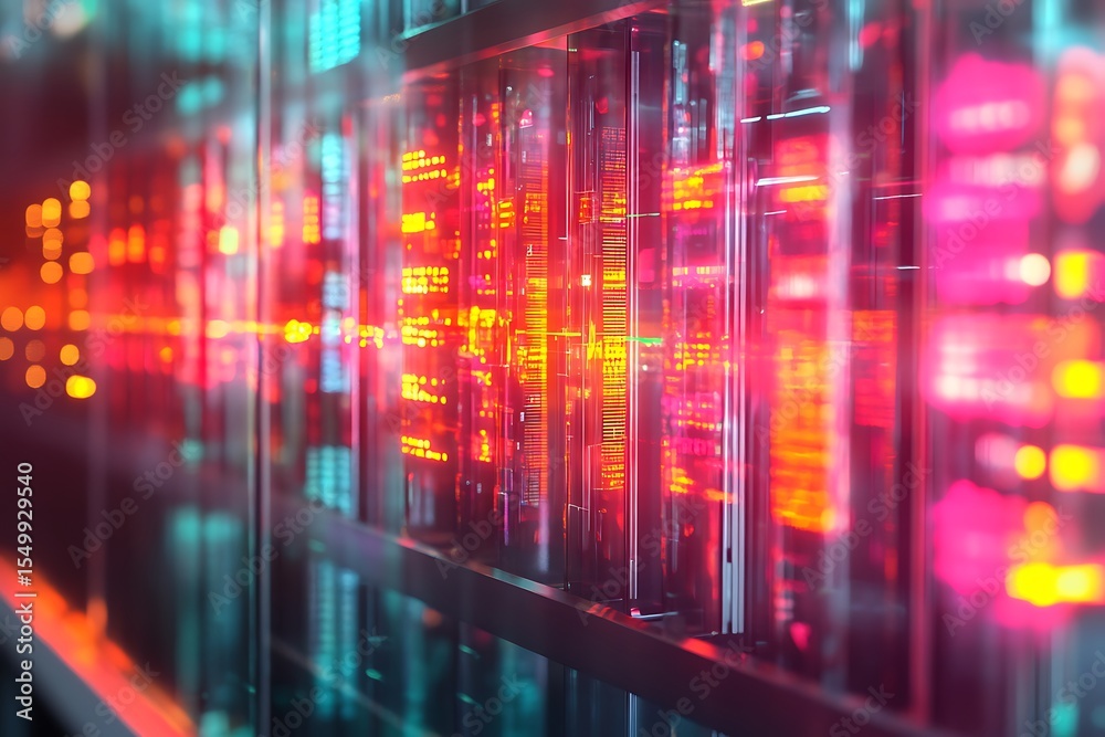 Poster quantum-assisted dna sequencing machines with flashing neon code streams and glass interfaces