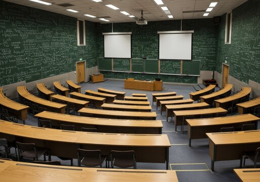 A spacious lecture hall, ready for a presentation or educational session.