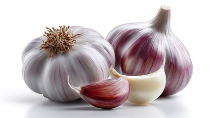 Fresh Garlic Bulbs and Cloves Isolated on White Background for Culinary Use