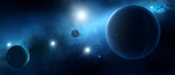 Planets in a distant blue nebula