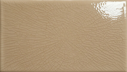 Close-up of beige glazed ceramic tiles with fine crackle pattern, delicate reflections and glossy highlights. Ideal for textured design and interior visualization.