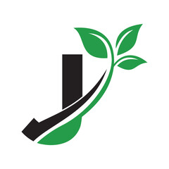 Initial Green Leaf Logo combine with letter J vector template	