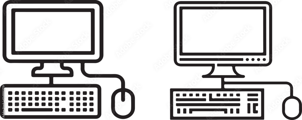 Fototapete simple computer icon illustrative vector graphic with keyboard and mouse outline design