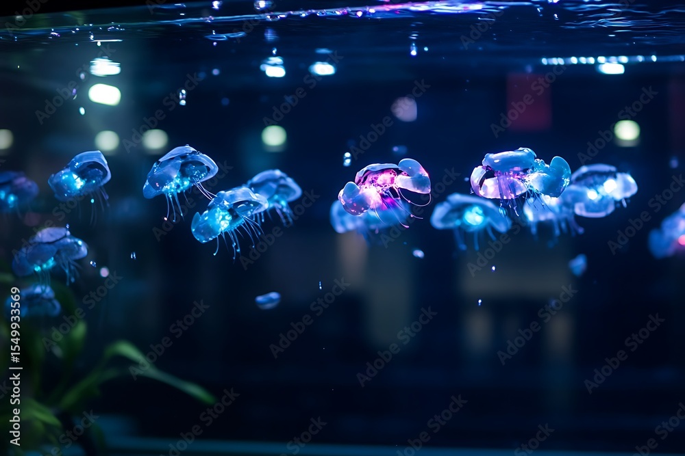 Poster xenobot-inspired soft robotic clusters pulsing rhythmically in a nutrient solution tank